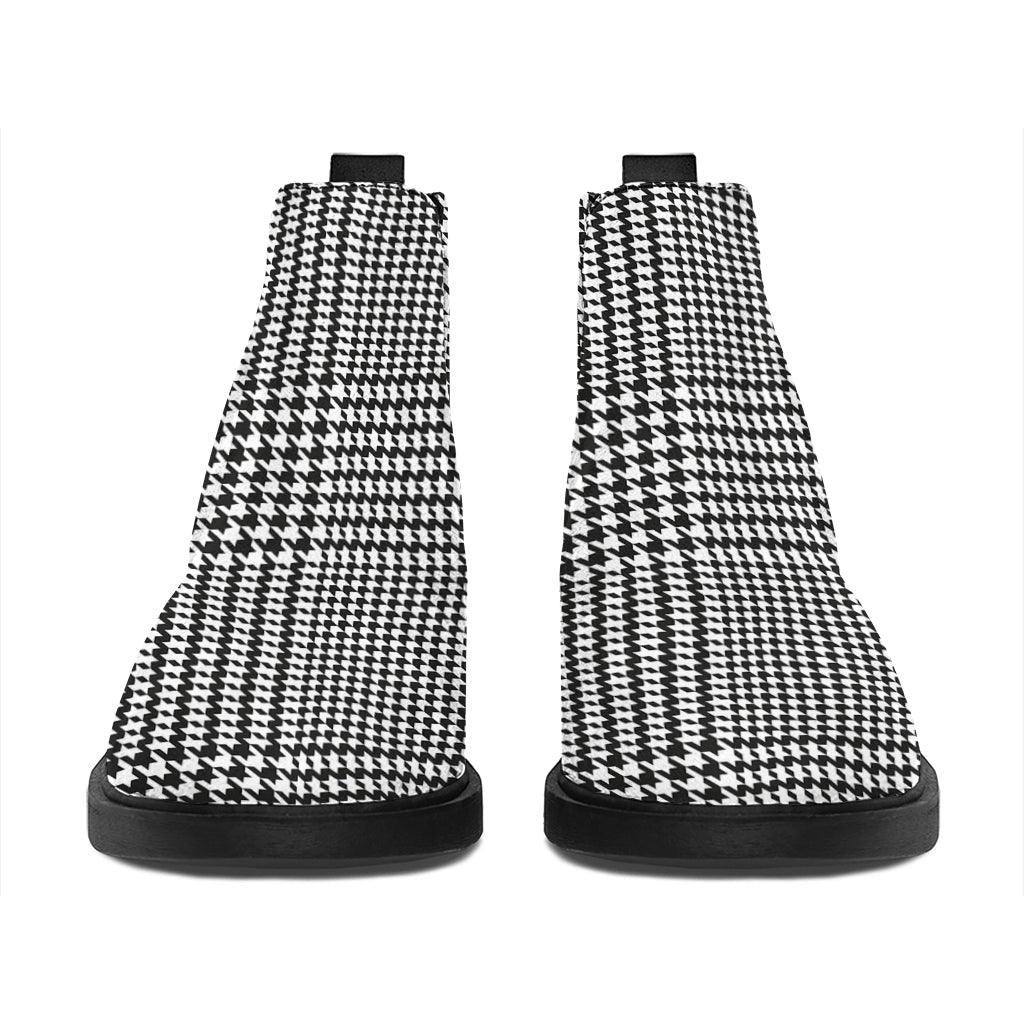 Black And White Glen Plaid Print Flat Ankle Boots