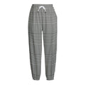 Black And White Glen Plaid Print Fleece Lined Knit Pants