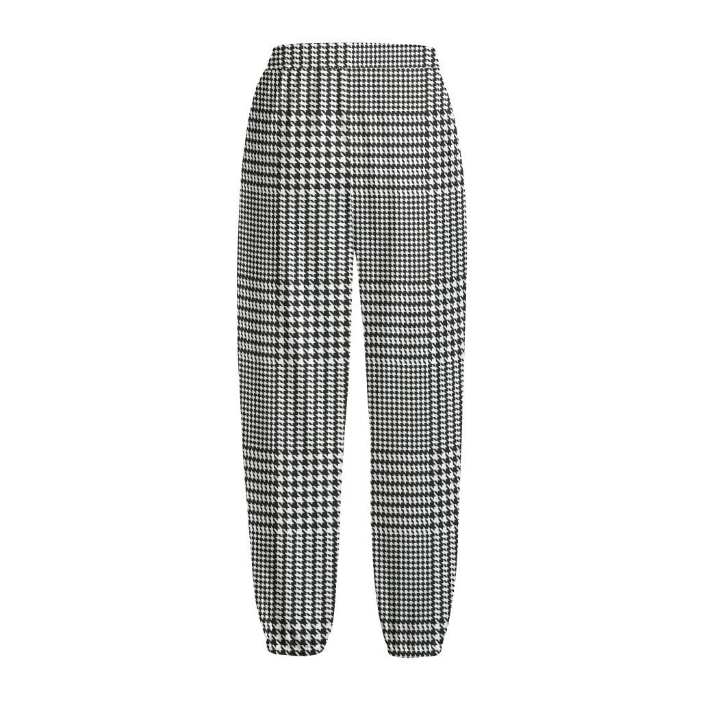Black And White Glen Plaid Print Fleece Lined Knit Pants