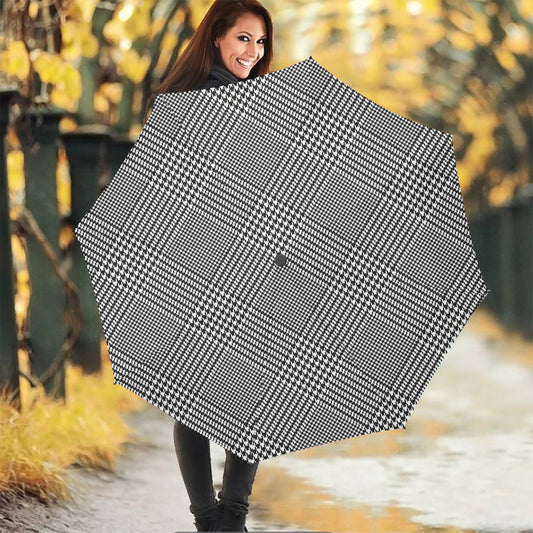 Black And White Glen Plaid Print Foldable Umbrella