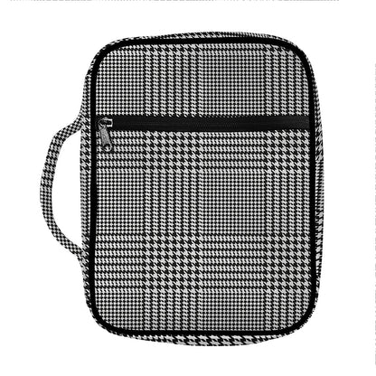 Black And White Glen Plaid Print Front Pocket Bible Bag