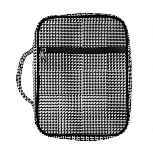 Black And White Glen Plaid Print Front Pocket Bible Bag