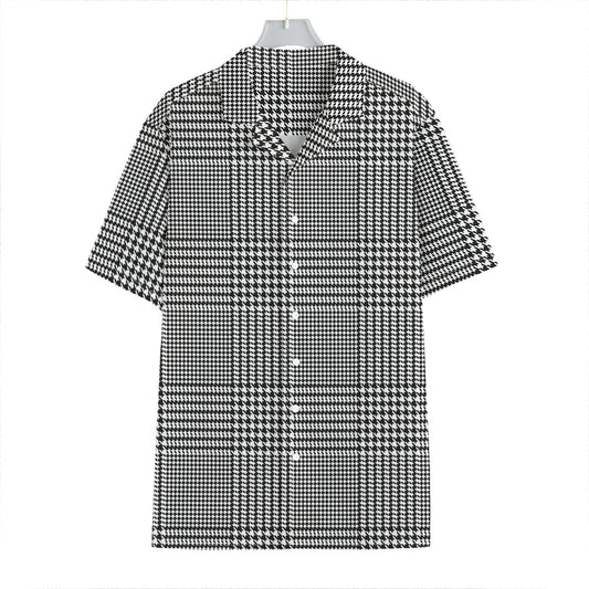 Black And White Glen Plaid Print Hawaiian Shirt
