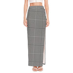 Black And White Glen Plaid Print High Slit Maxi Skirt