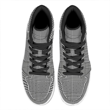 Black And White Glen Plaid Print High Top Leather Sneakers