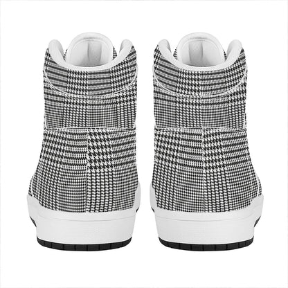 Black And White Glen Plaid Print High Top Leather Sneakers