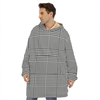 Black And White Glen Plaid Print Hoodie Blanket