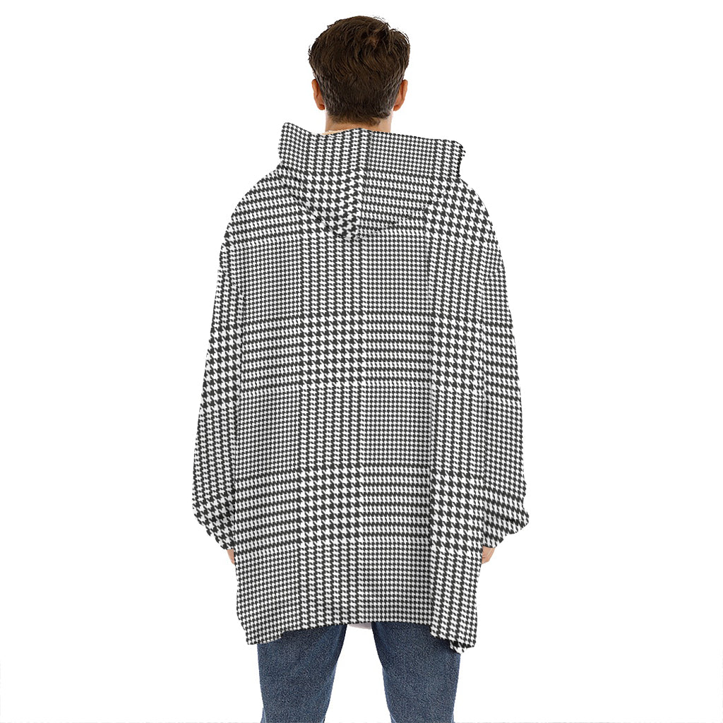 Black And White Glen Plaid Print Hoodie Blanket