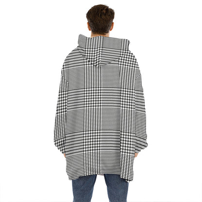 Black And White Glen Plaid Print Hoodie Blanket