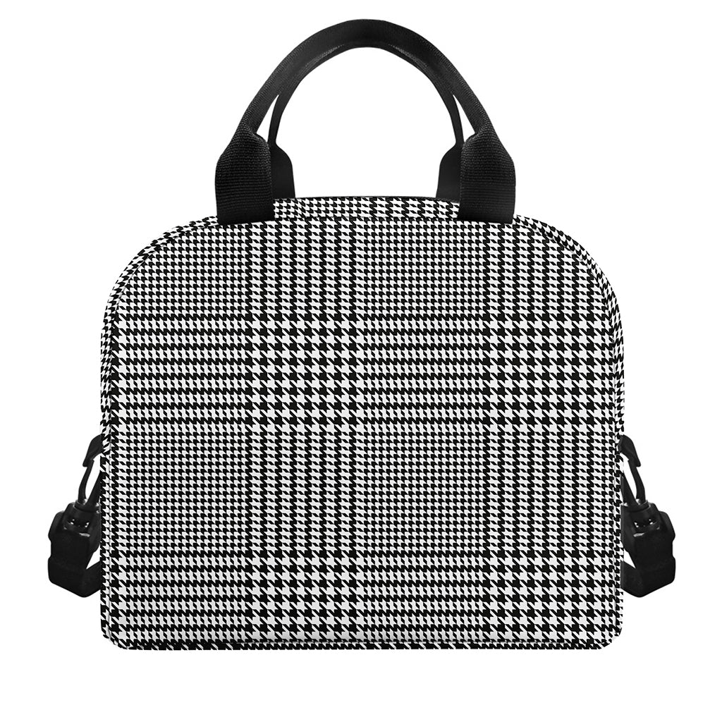 Black And White Glen Plaid Print Insulated Lunch Bag