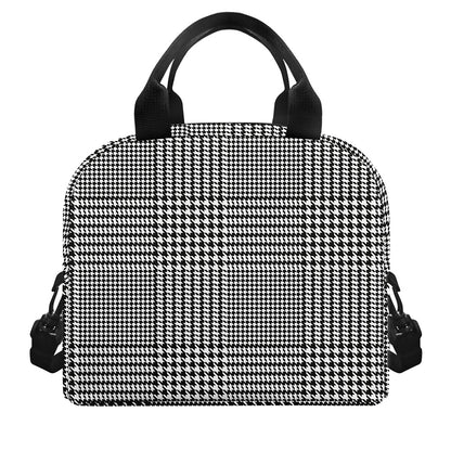 Black And White Glen Plaid Print Insulated Lunch Bag