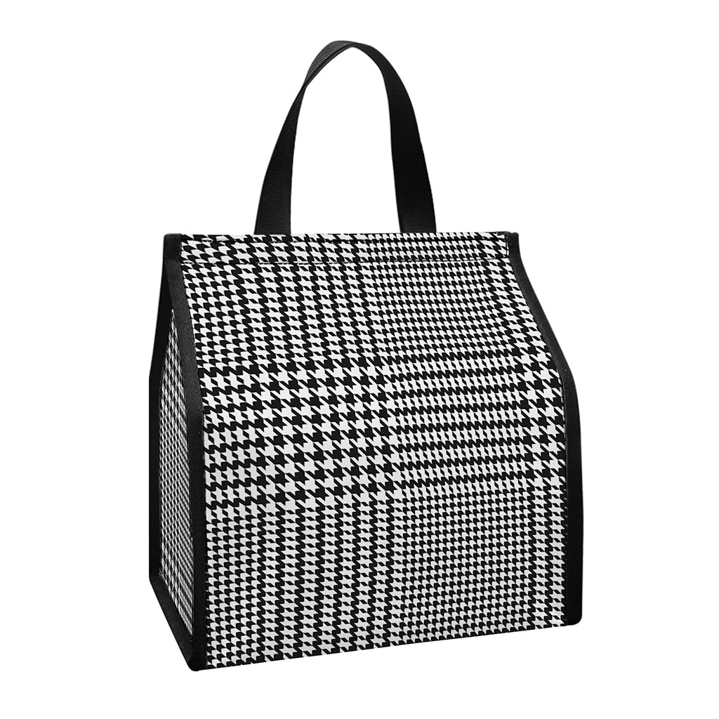 Black And White Glen Plaid Print Insulated Lunch Tote