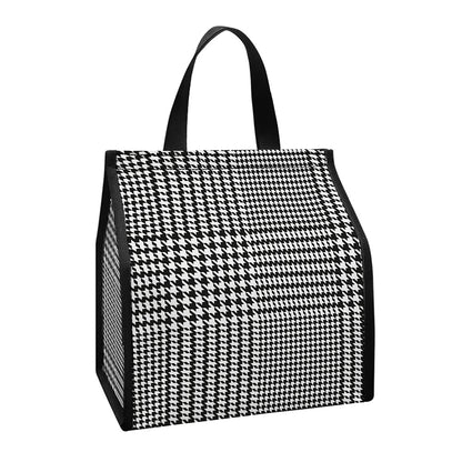 Black And White Glen Plaid Print Insulated Lunch Tote