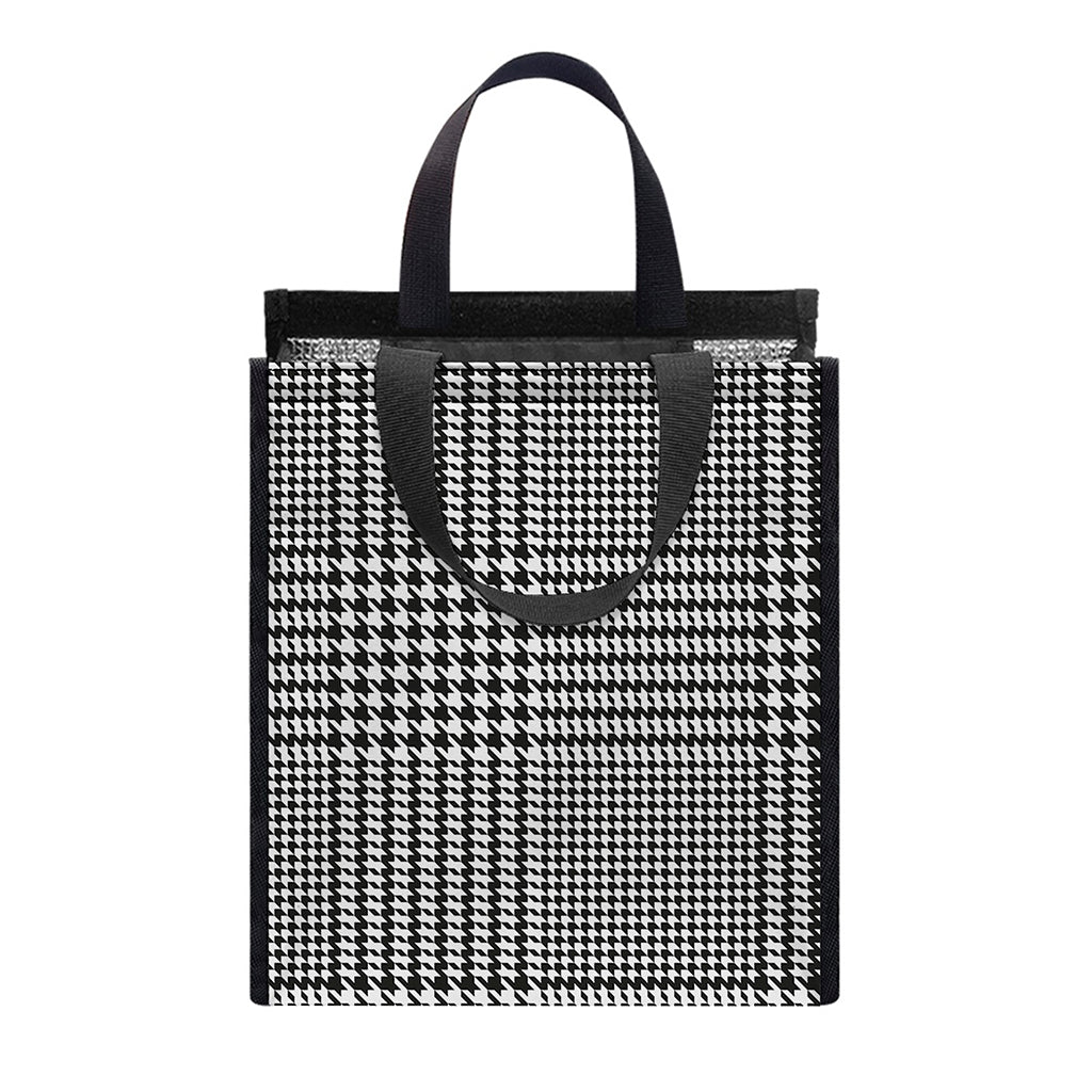 Black And White Glen Plaid Print Insulated Lunch Tote