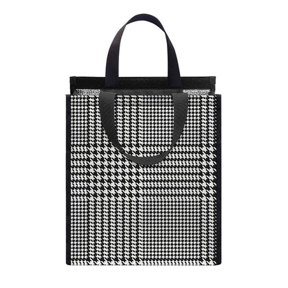Black And White Glen Plaid Print Insulated Lunch Tote