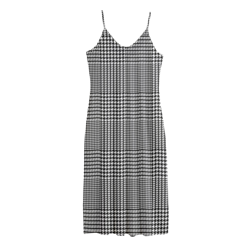 Black And White Glen Plaid Print Jersey Midi Cami Dress