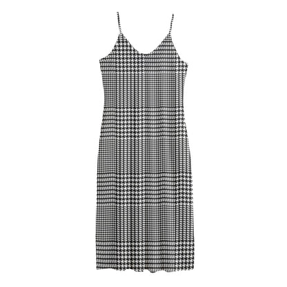 Black And White Glen Plaid Print Jersey Midi Cami Dress