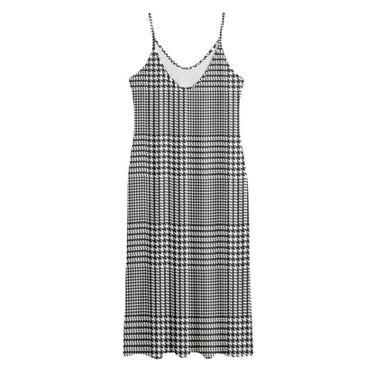 Black And White Glen Plaid Print Jersey Midi Cami Dress