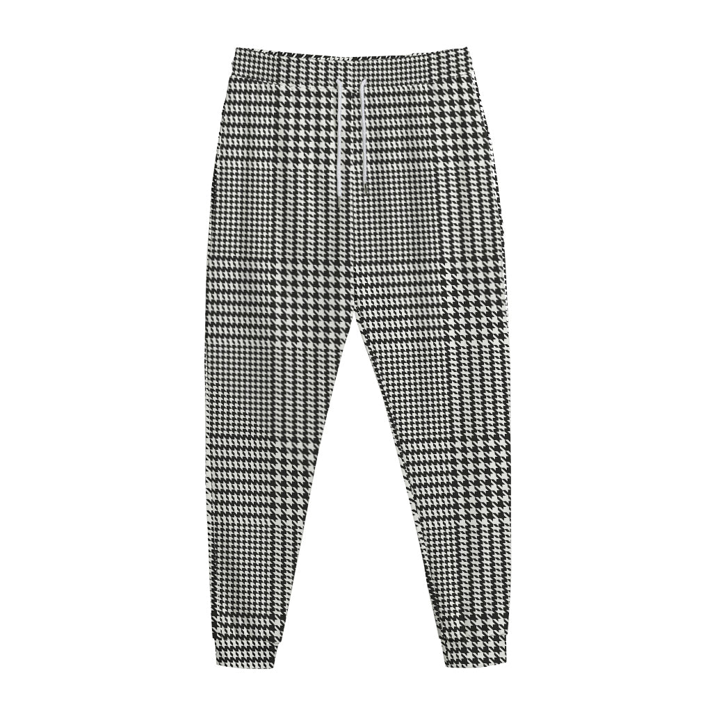 Black And White Glen Plaid Print Jogger Pants
