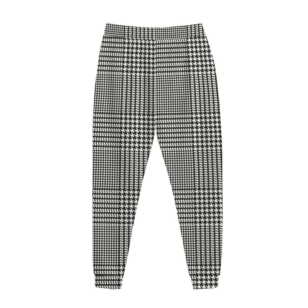 Black And White Glen Plaid Print Jogger Pants