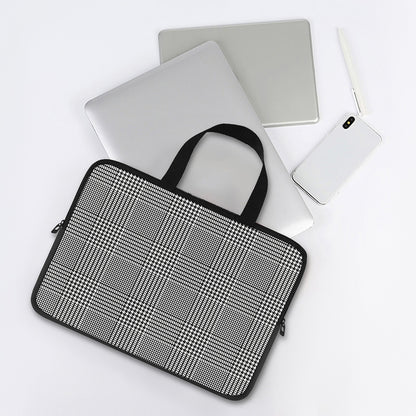 Black And White Glen Plaid Print Laptop Sleeve With Handle