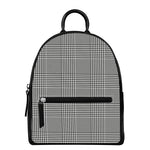 Black And White Glen Plaid Print Leather Backpack