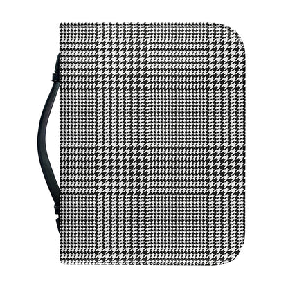 Black And White Glen Plaid Print Leather Bible Cover