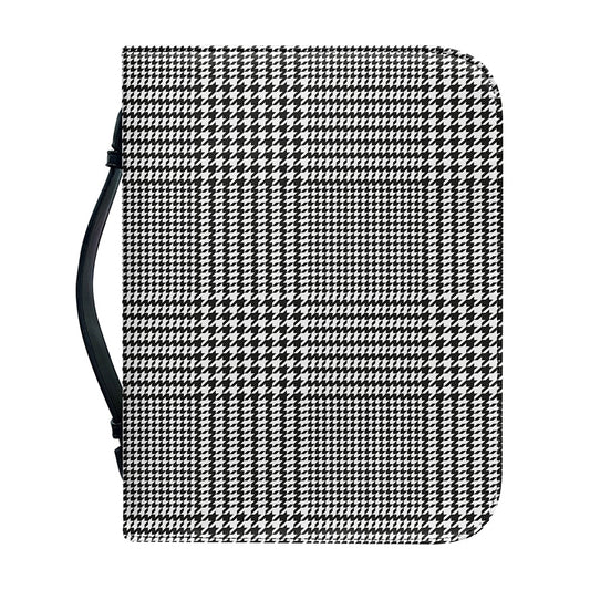 Black And White Glen Plaid Print Leather Bible Cover