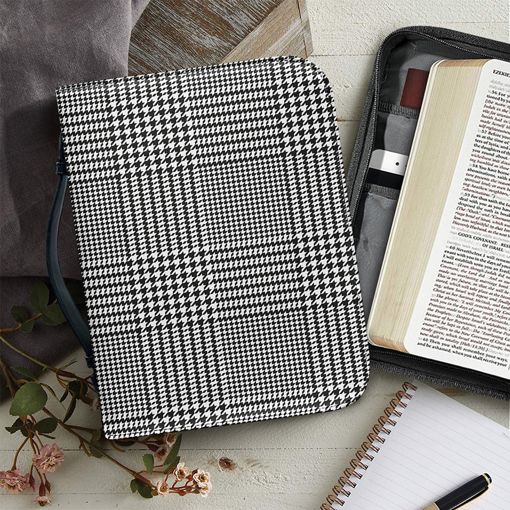 Black And White Glen Plaid Print Leather Bible Cover