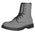 Black And White Glen Plaid Print Lace-Up Boots