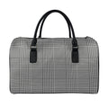 Black And White Glen Plaid Print Leather Duffel Bag