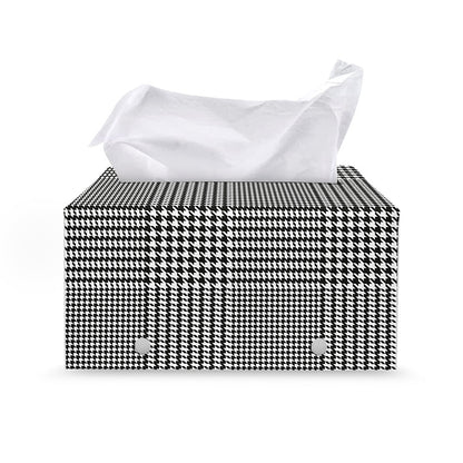 Black And White Glen Plaid Print Leather Tissue Box Cover