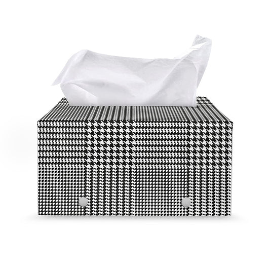 Black And White Glen Plaid Print Leather Tissue Box Cover