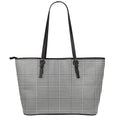 Black And White Glen Plaid Print Leather Tote Bag With Zipper