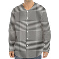 Black And White Glen Plaid Print Long Sleeve Baseball Jersey