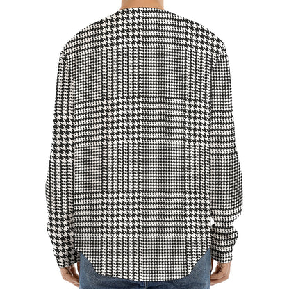 Black And White Glen Plaid Print Long Sleeve Baseball Jersey