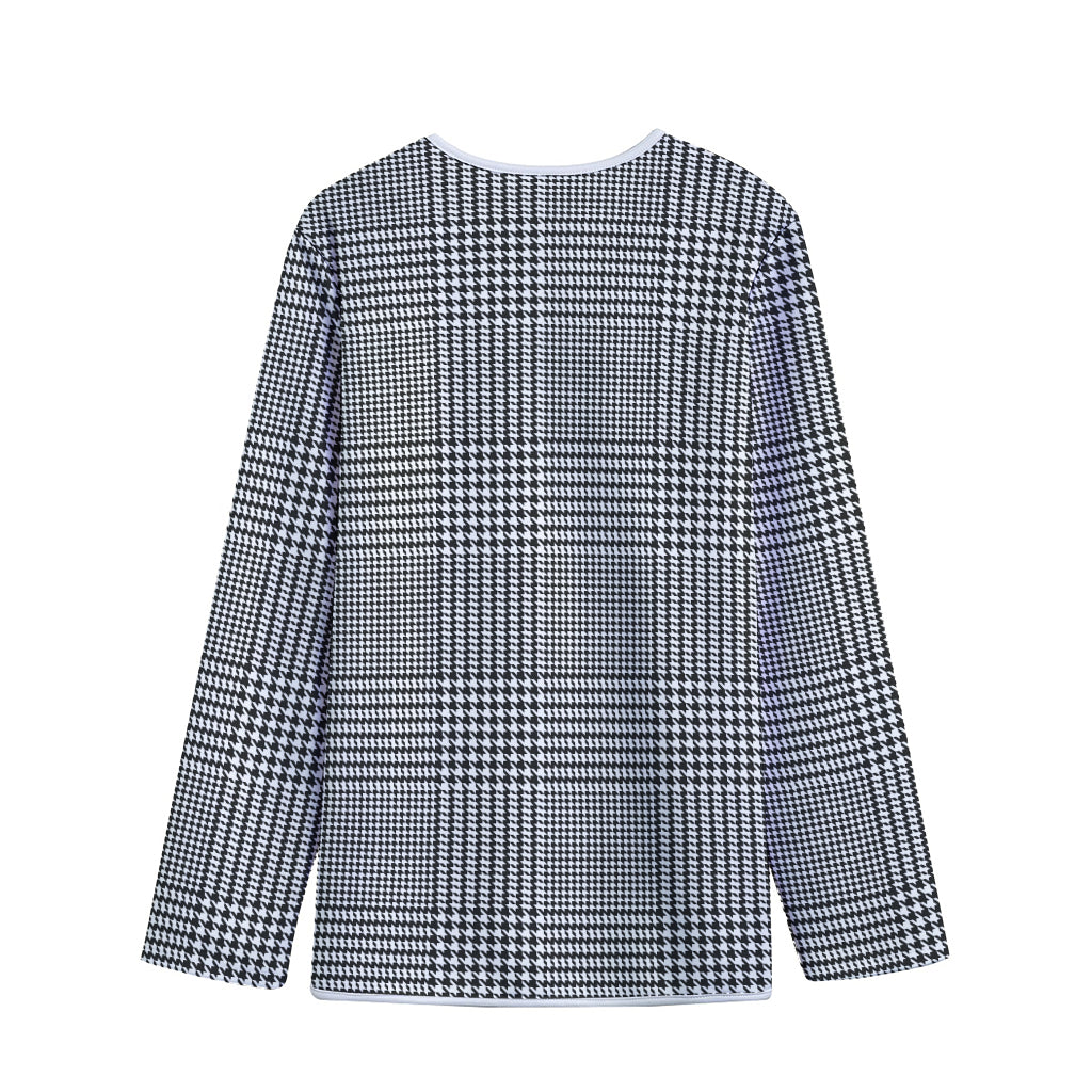 Black And White Glen Plaid Print Long Sleeve Short Coat