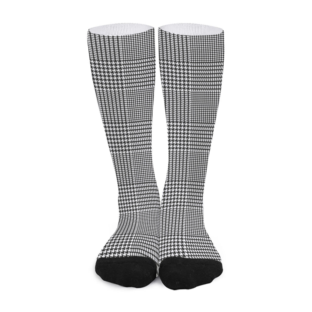 Black And White Glen Plaid Print Long Socks