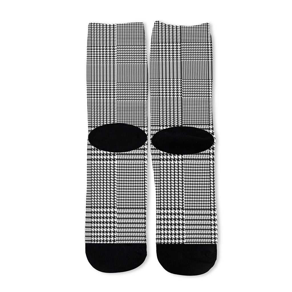 Black And White Glen Plaid Print Long Socks