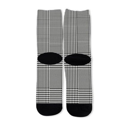 Black And White Glen Plaid Print Long Socks