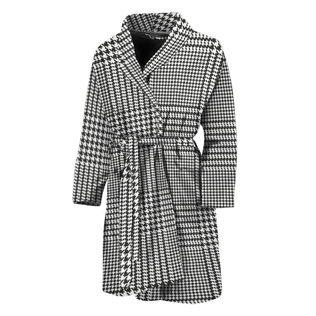 Black And White Glen Plaid Print Men's Bathrobe