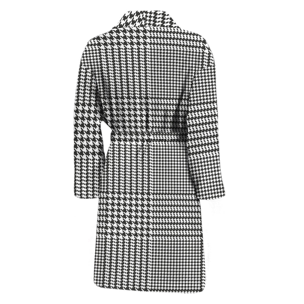 Black And White Glen Plaid Print Men's Bathrobe