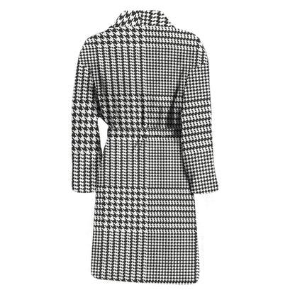 Black And White Glen Plaid Print Men's Bathrobe