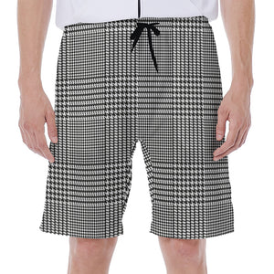 Black And White Glen Plaid Print Men's Beach Shorts