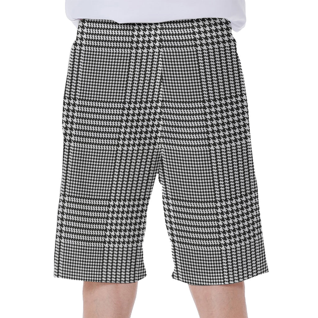 Black And White Glen Plaid Print Men's Beach Shorts