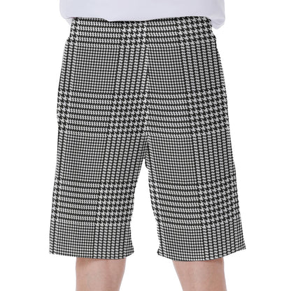Black And White Glen Plaid Print Men's Beach Shorts