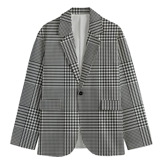 Black And White Glen Plaid Print Men's Blazer
