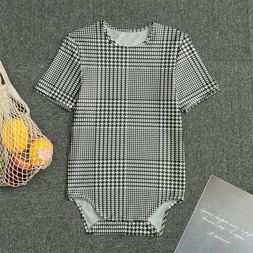 Black And White Glen Plaid Print Men's Bodysuit