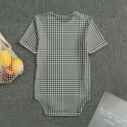 Black And White Glen Plaid Print Men's Bodysuit