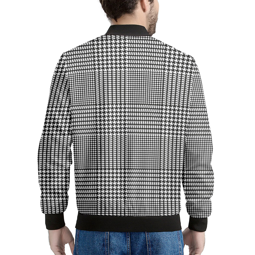 Black And White Glen Plaid Print Men's Bomber Jacket